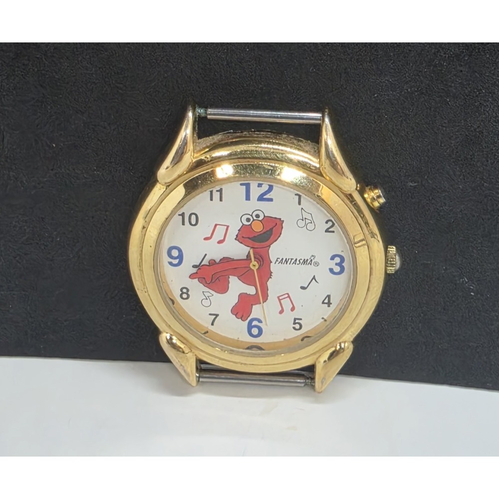 Henson Fantasma Elmo Sesame Street Musical Watch Gold Tone Tested Works No Band